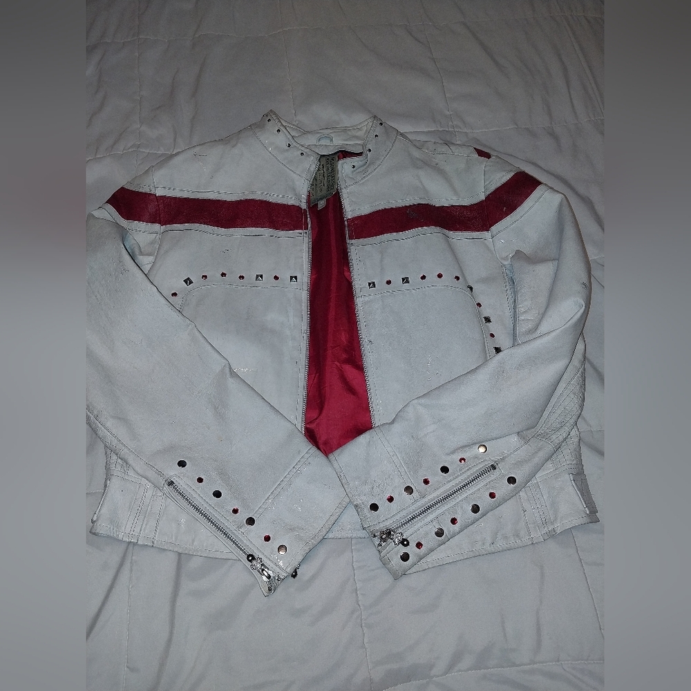 White and Red Studded Jacket